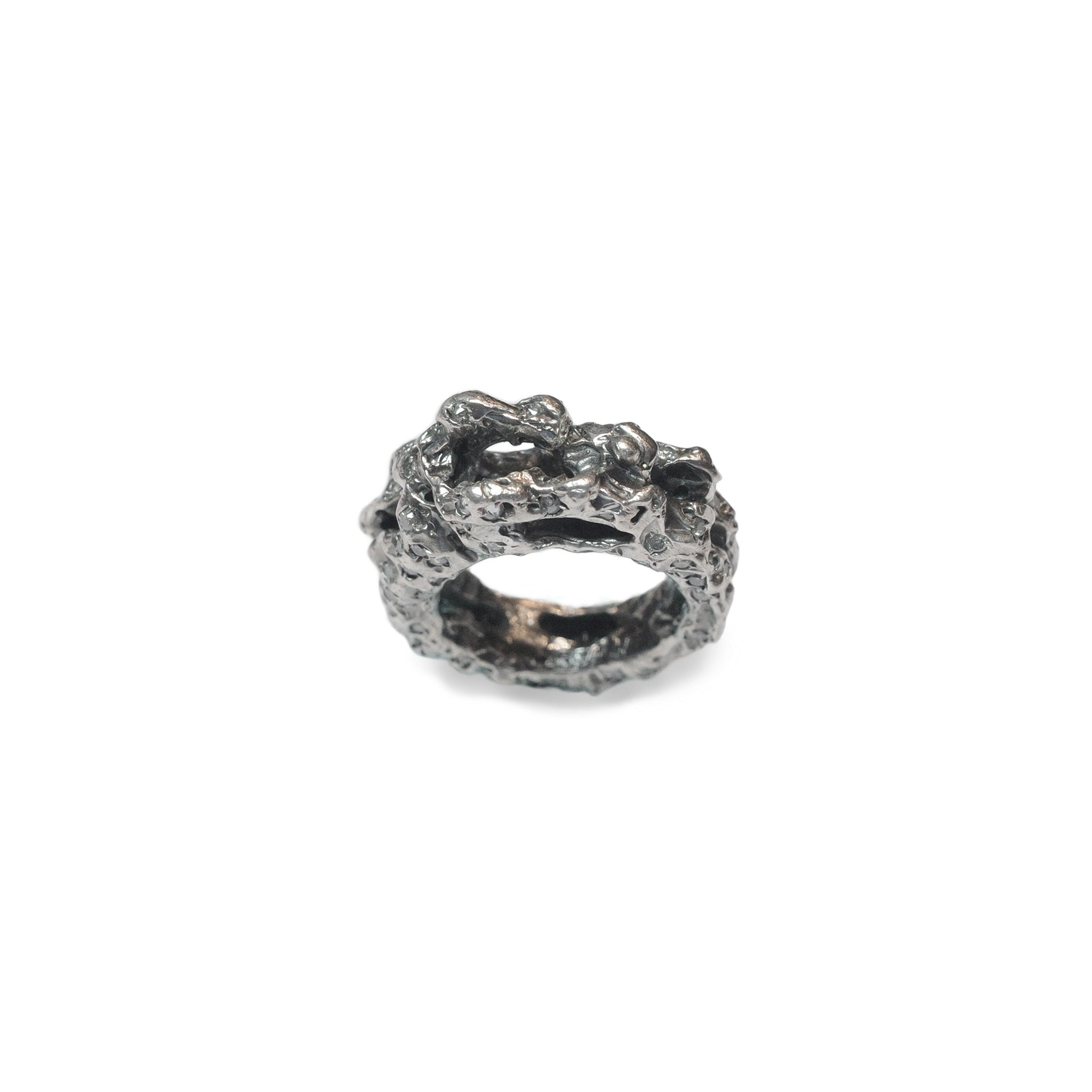 Asteroid Belt, 2 Layers 925 Sliver Ring with Zircon