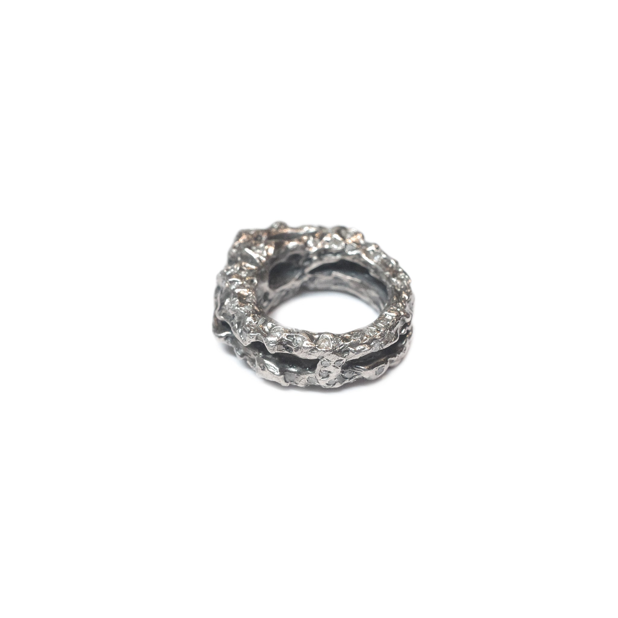 Asteroid Belt, 2 Layers 925 Sliver Ring with Zircon