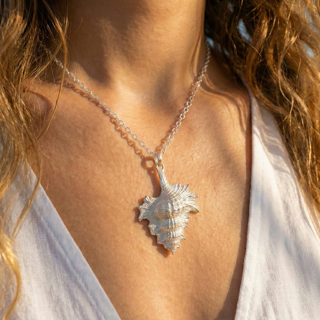 Sculpted Argentium Silver Conch Pendant