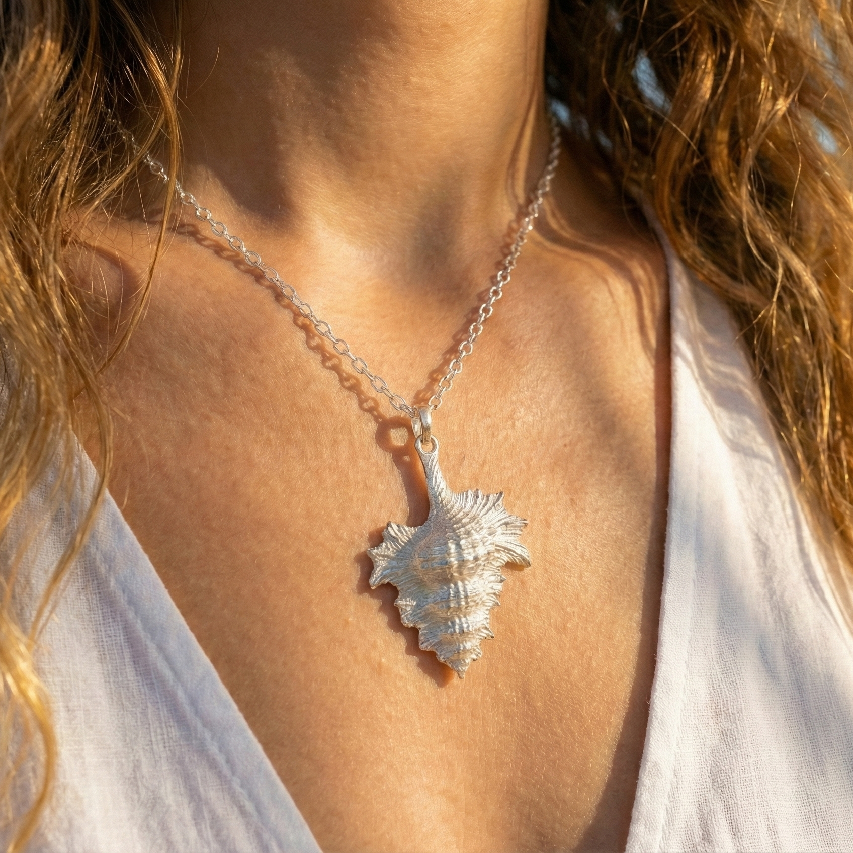Sculpted Argentium Silver Conch Pendant