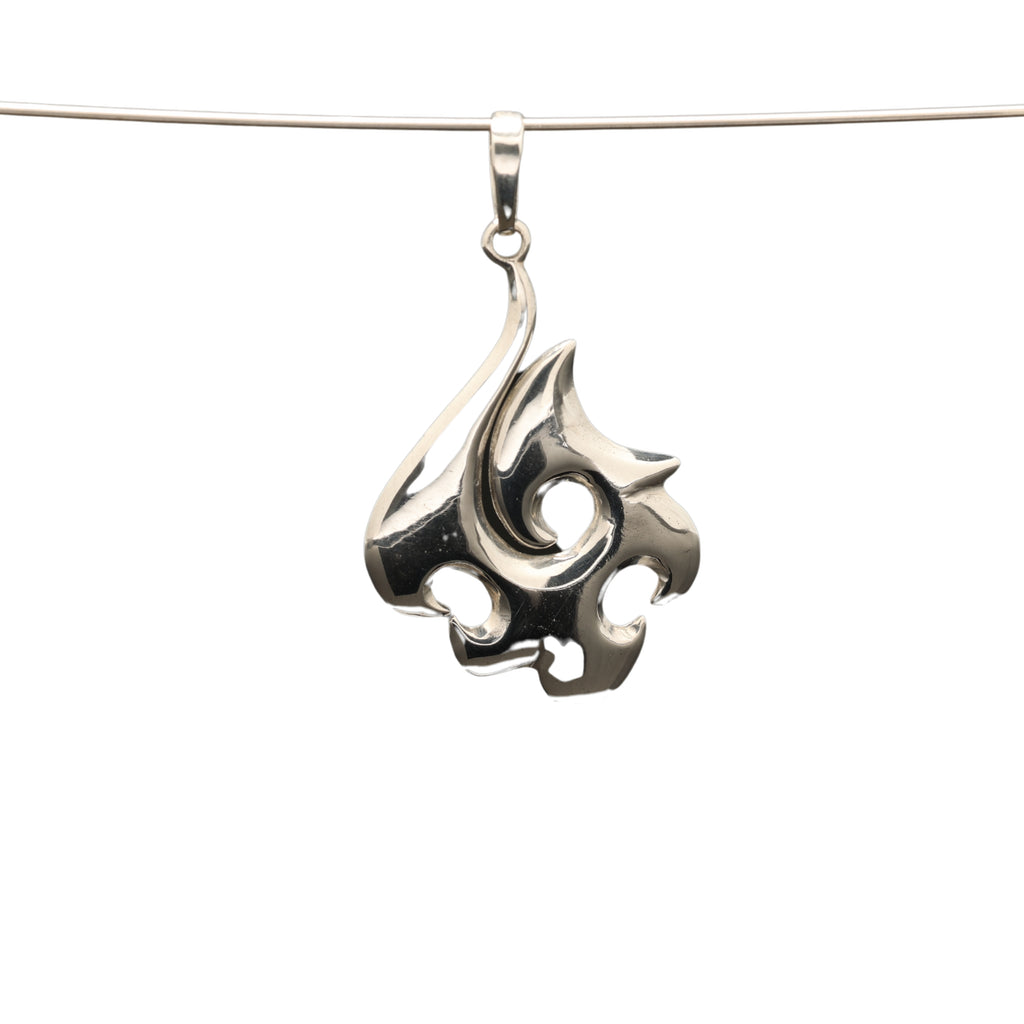 Sculpted Argentium Tribal Hook Pendant