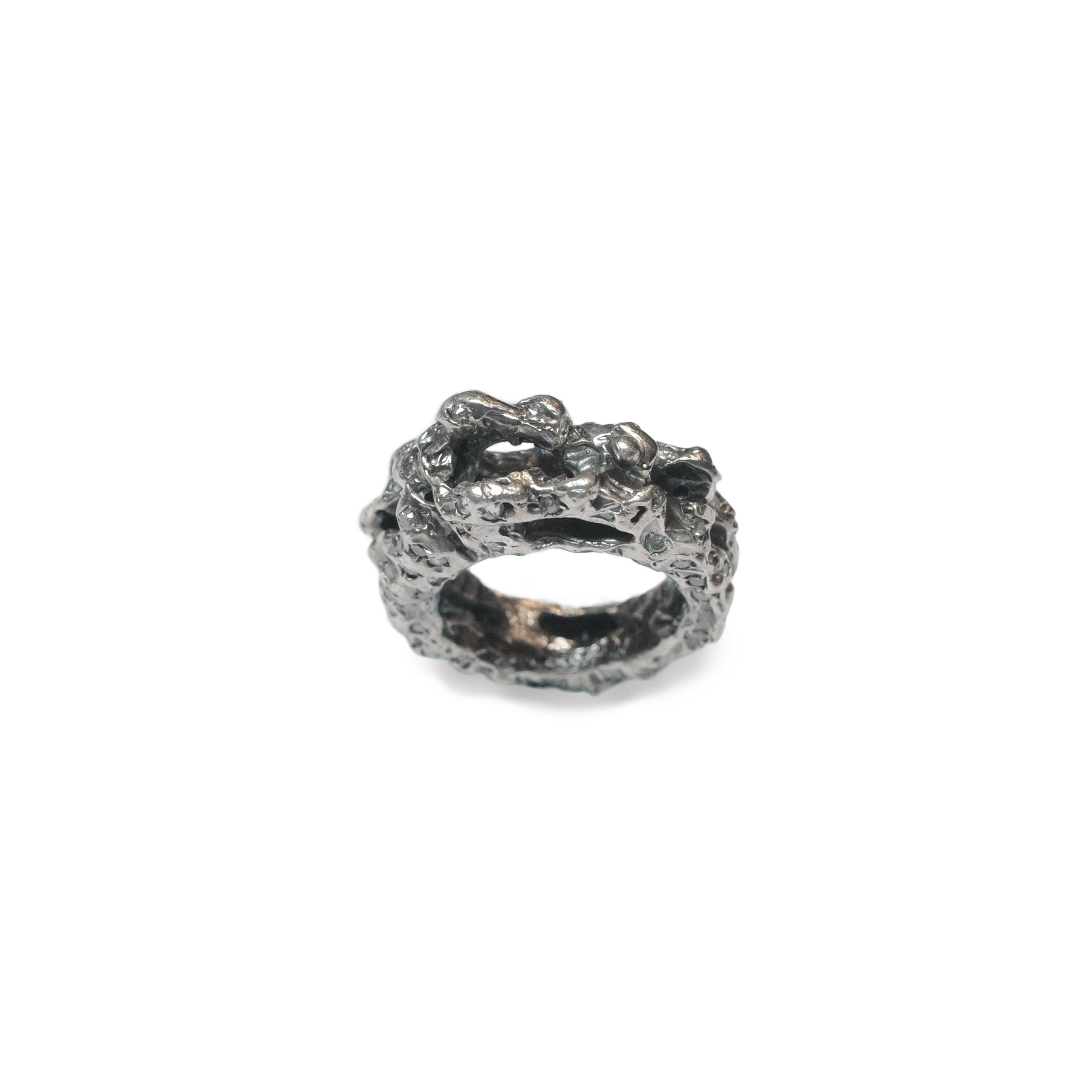 Asteroid Belt, 2 Layers 925 Sliver Ring with Zircon