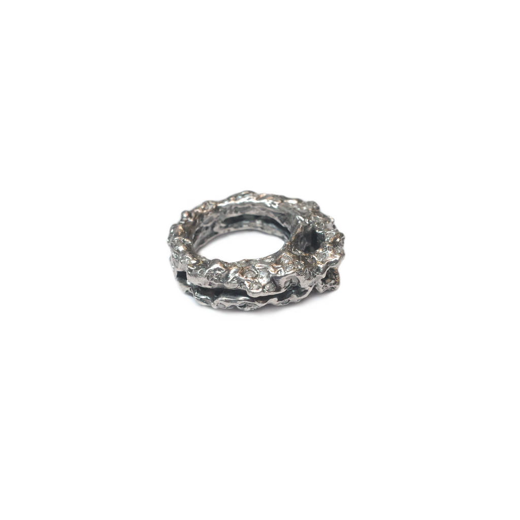 Asteroid Belt, 2 Layers 925 Sliver Ring with Zircon