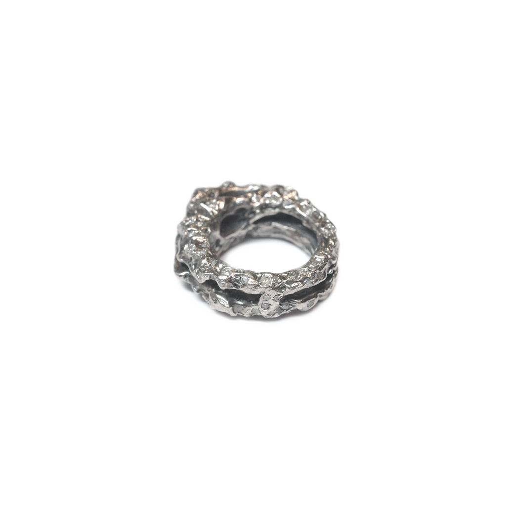 Asteroid Belt, 2 Layers 925 Sliver Ring with Zircon