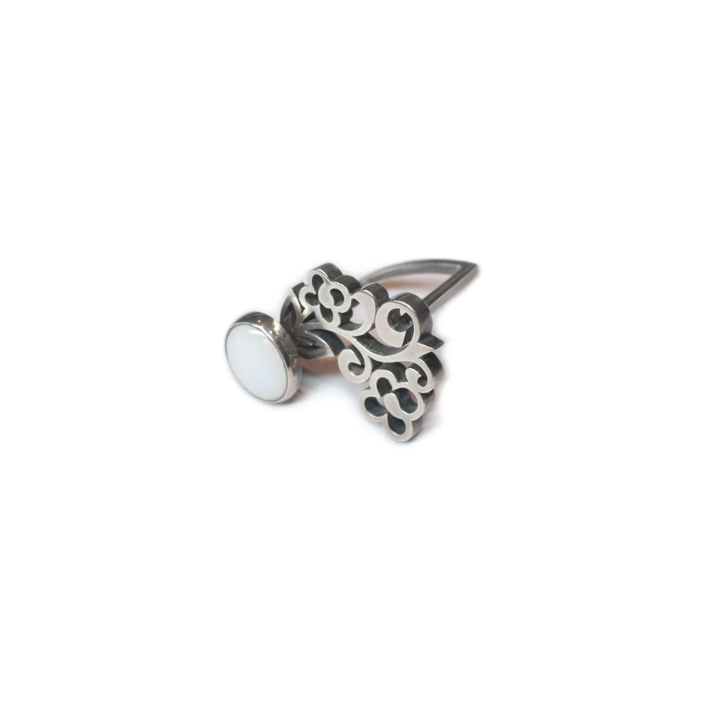 Hollow Flower Pattern Ring with Opal