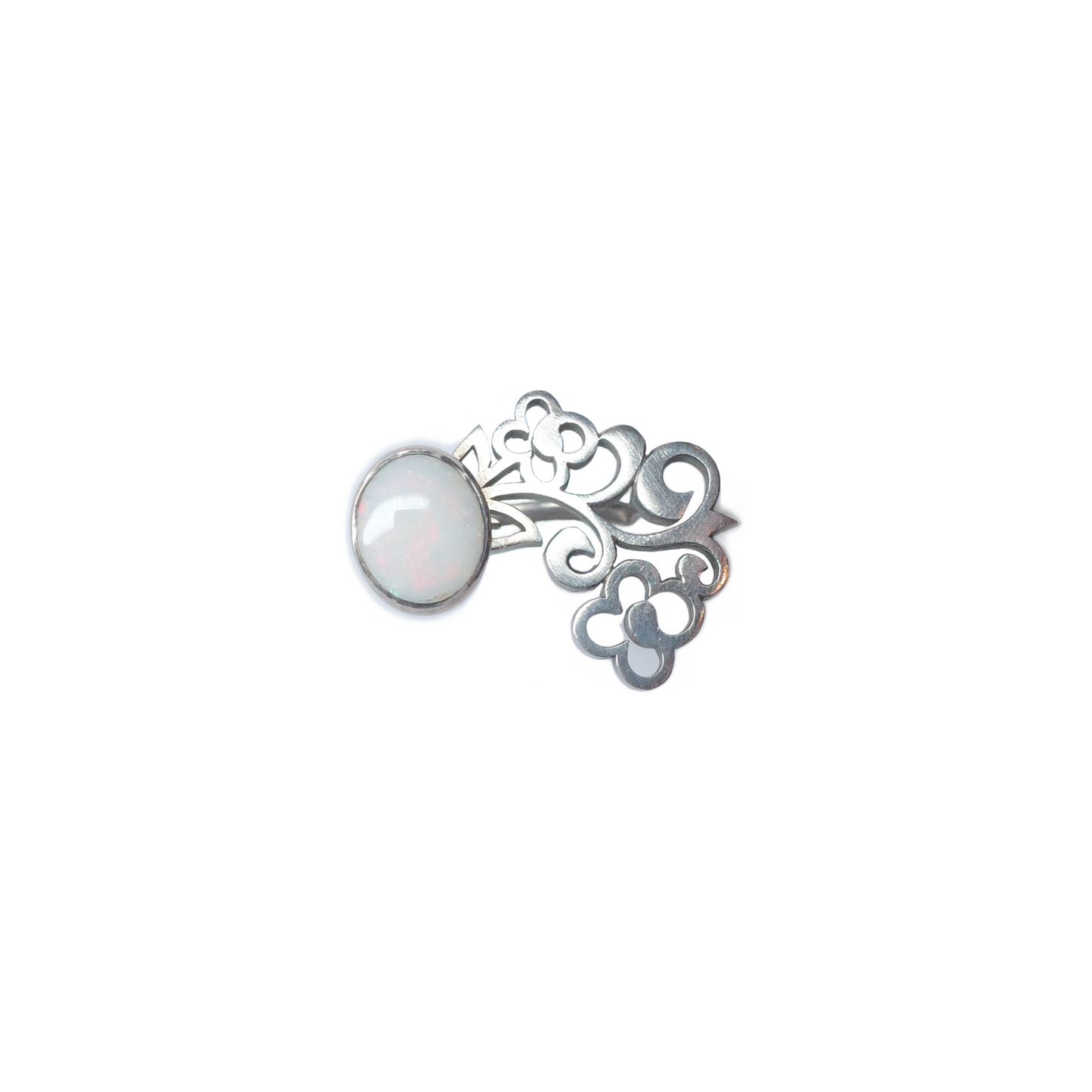 Hollow Flower Pattern Ring with Opal