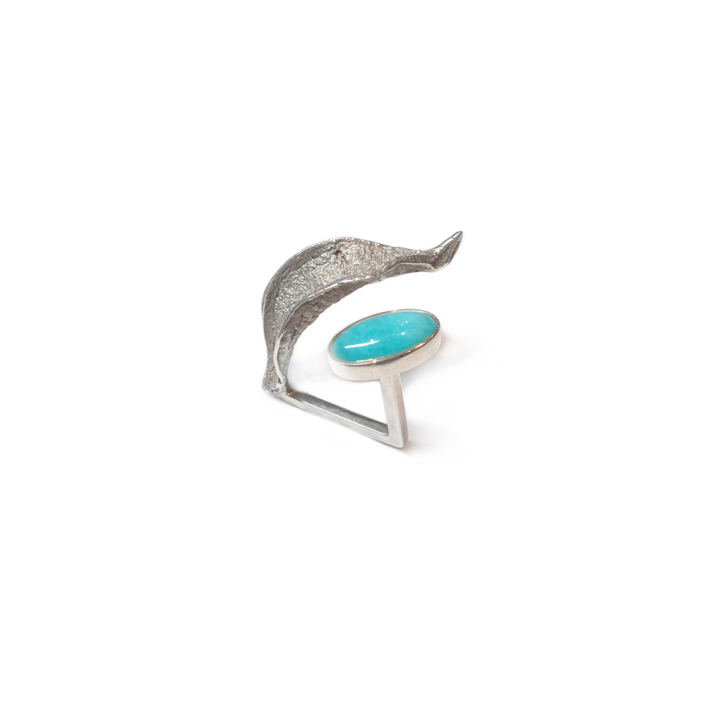 Dried Plants Casting Ring with Larimar