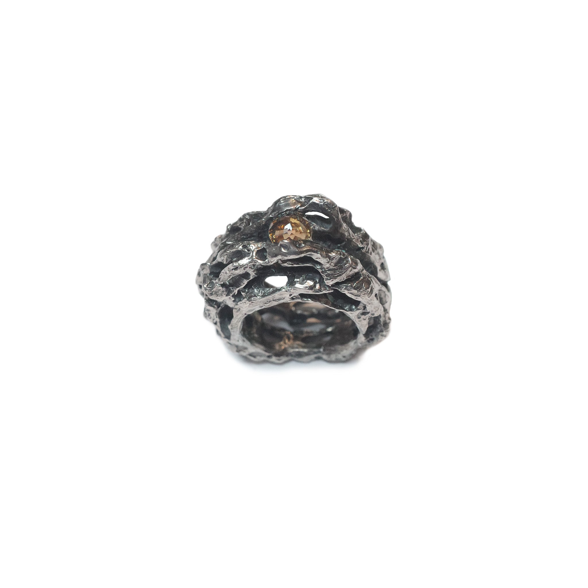 Solar Spiral, 2 Layers 925 Sliver Ring with Citrine